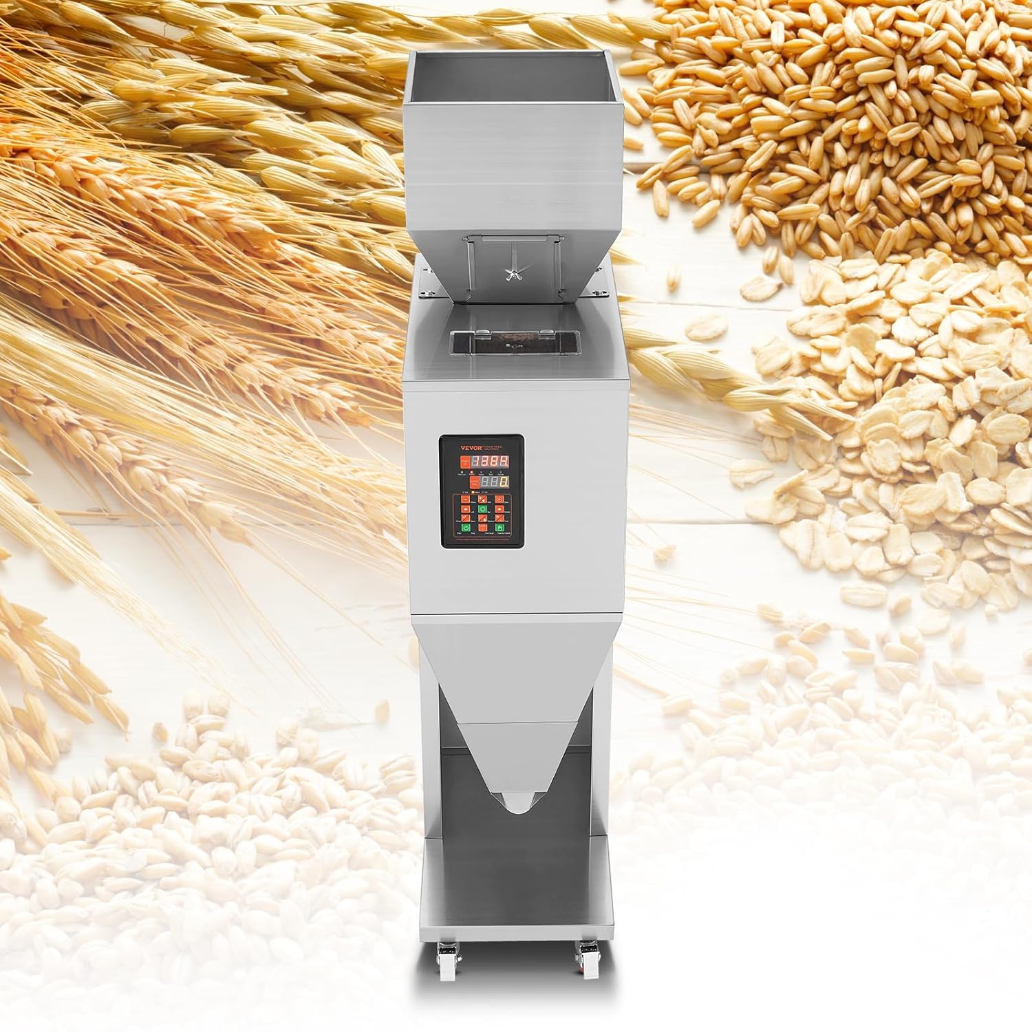 VEVOR Partikelfüllmaschine, 20–5000 g, automatische Füllmaschine mit Fußpedal, Edelstahl-Wiegefüllmaschine, Wiegefüller für Bohnen, Samen, Körner, Tee, Granulatverpackung