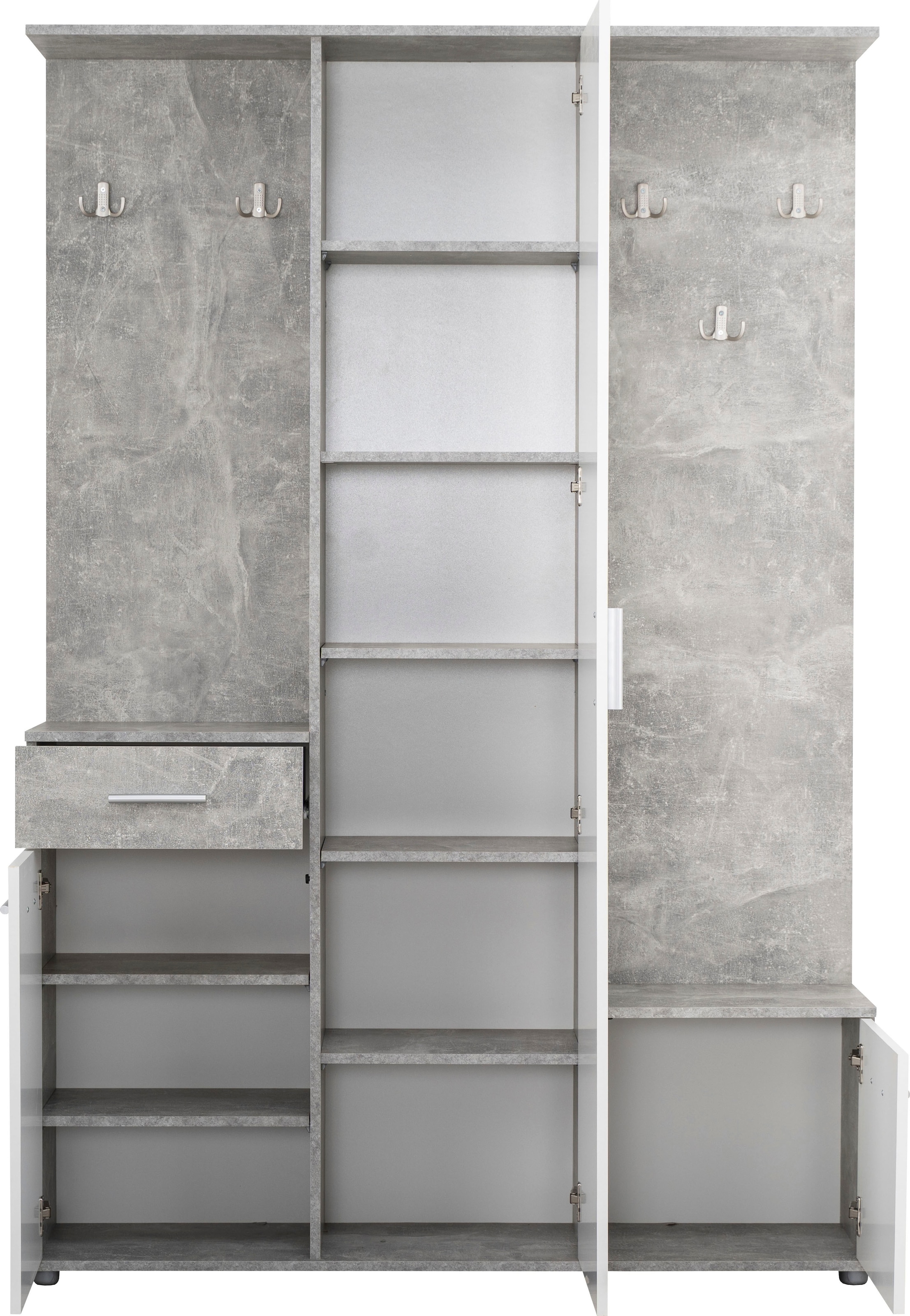 INOSIGN Kompaktgarderobe »Martin Flurgarderobe, Dielenschrank, Flurmöbel, Breite 134 cm« Schuhschrank, mit Spiegel, in modernen Farben, mit 10 Haken