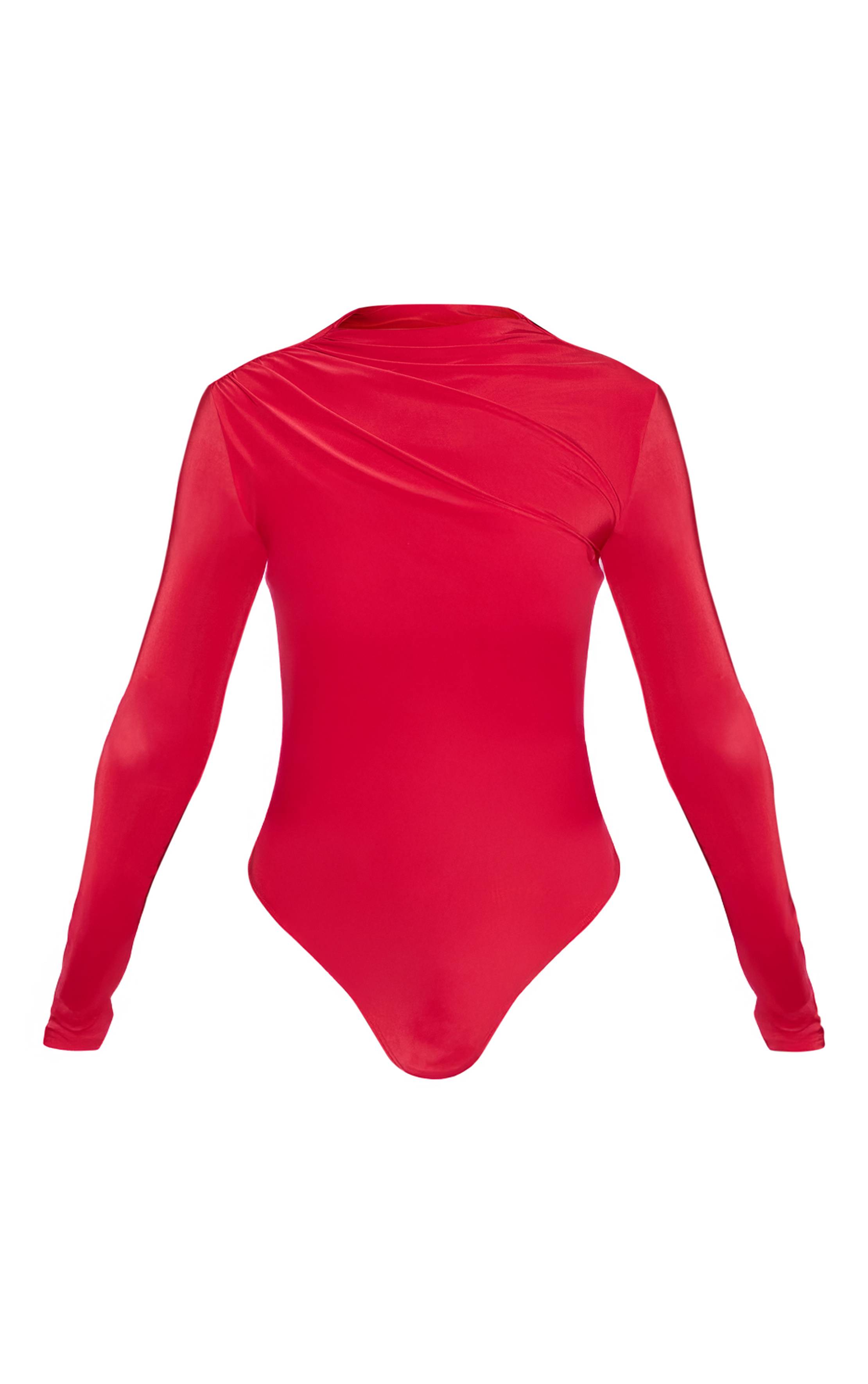 Rouge Body Manches Longues En Tissu Slinky Double Épaisseur Avec Détail Drapé Froncé
