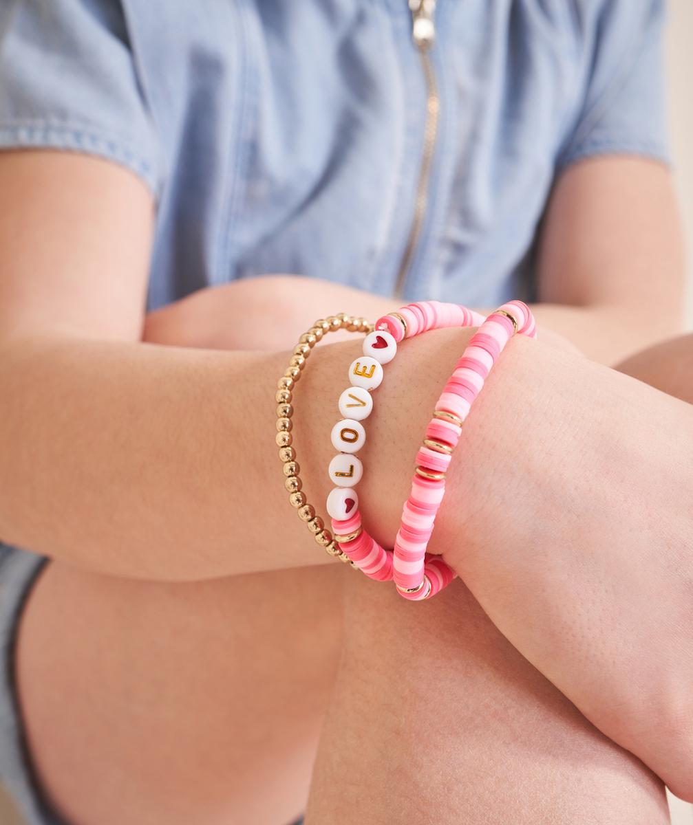 LOT DE 3 BRACELETS FILLE AVEC PERLES ROSES ET COULEUR DORÉES