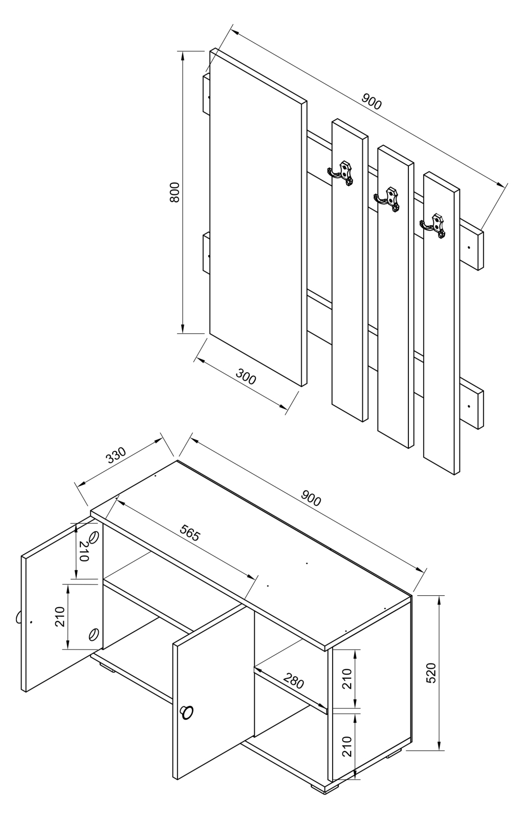 Garderoben-Set GADOS XL - weiß - 90 cm