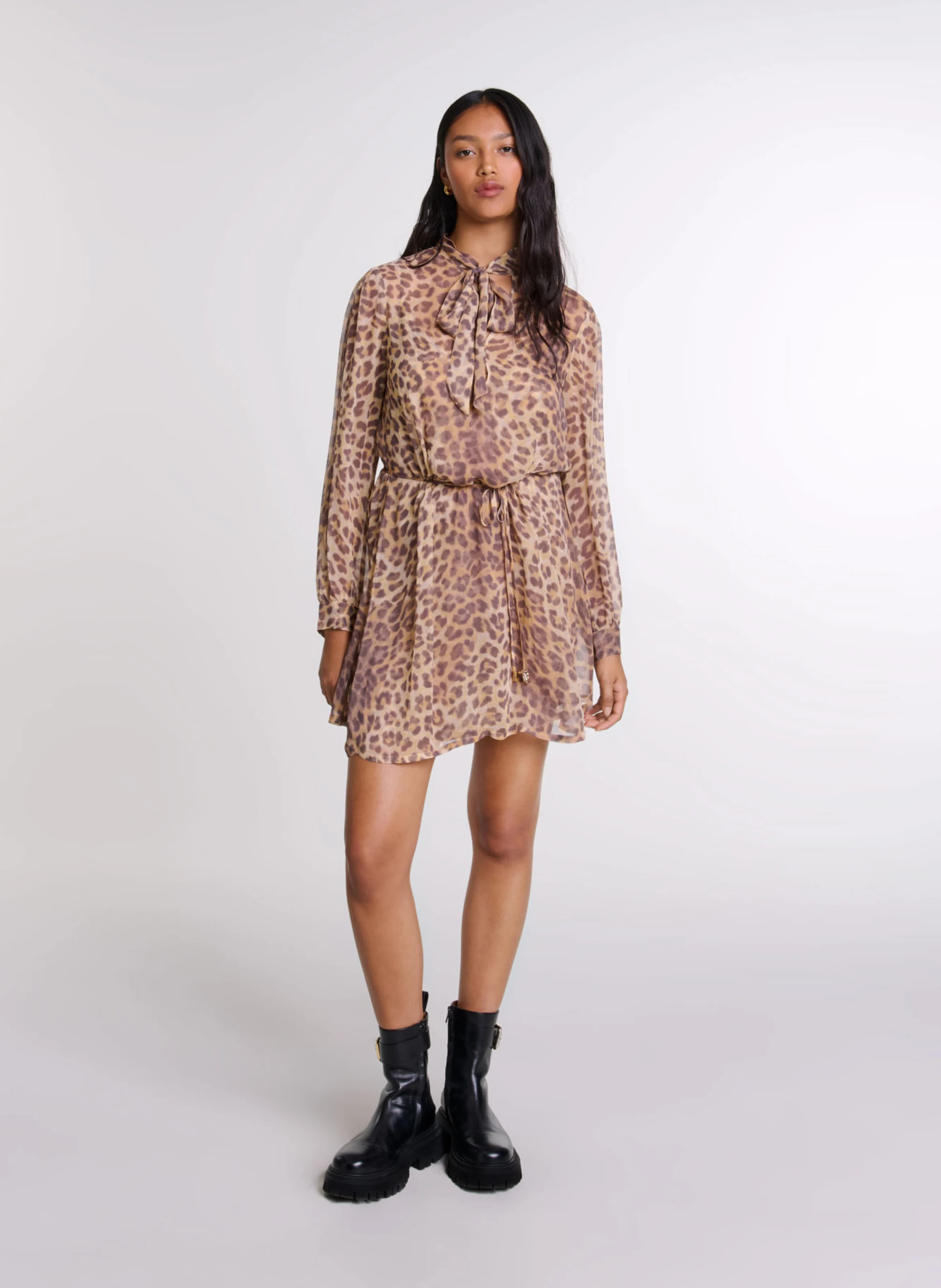 Robe courte col lavallière imprimée| Multicolore