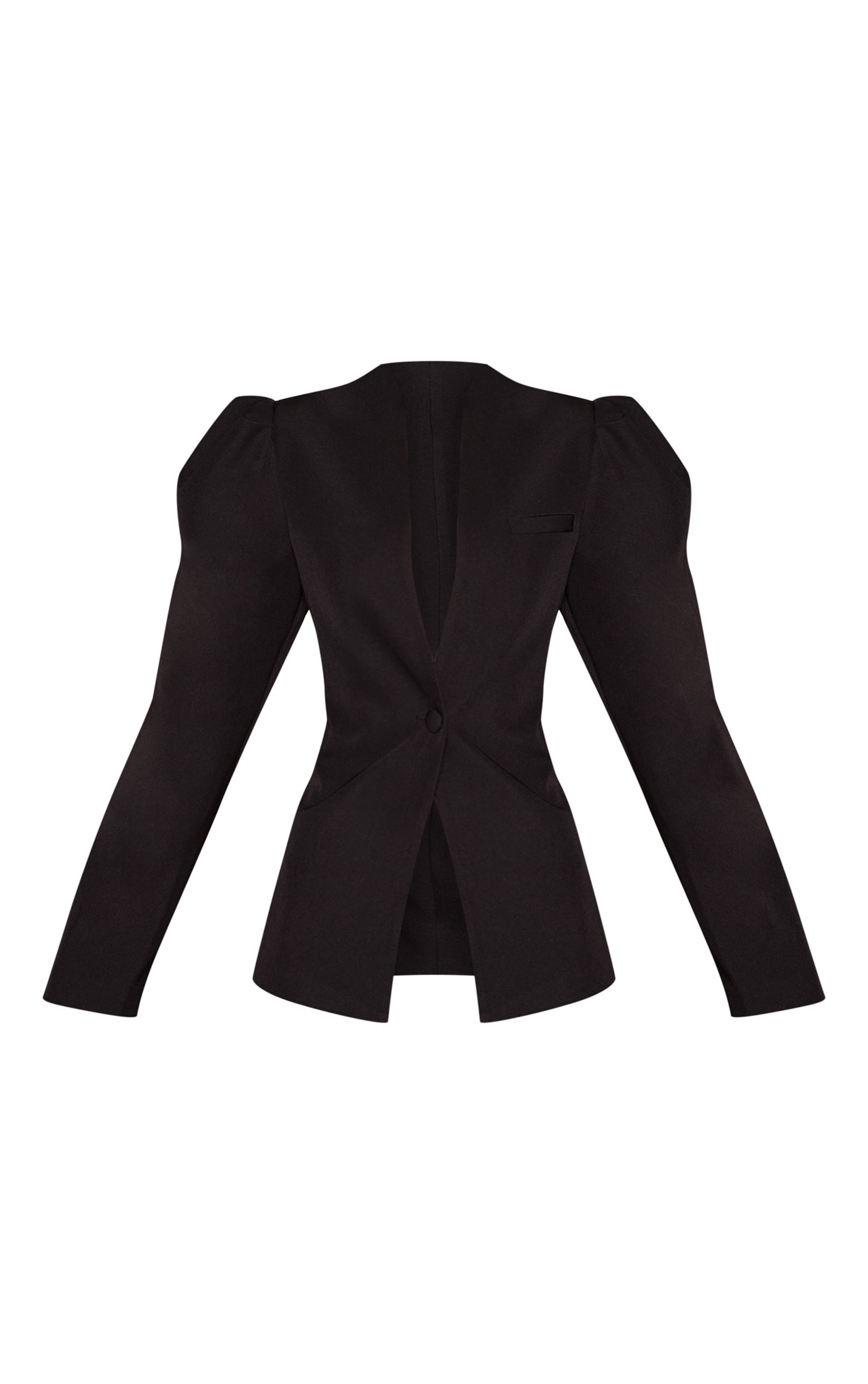 Noir Blazer Cintré À Manches Froncées