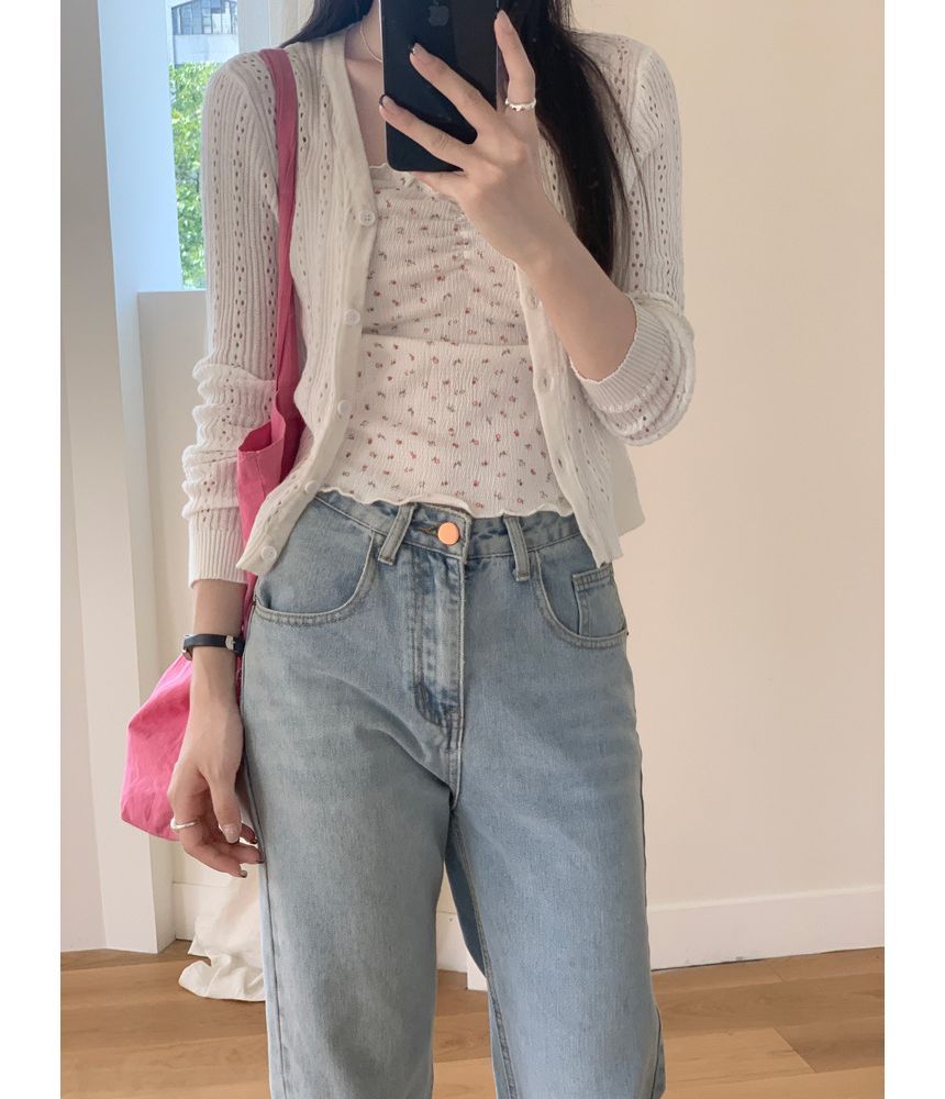 Jesong - Effen pointelle gebreid vest