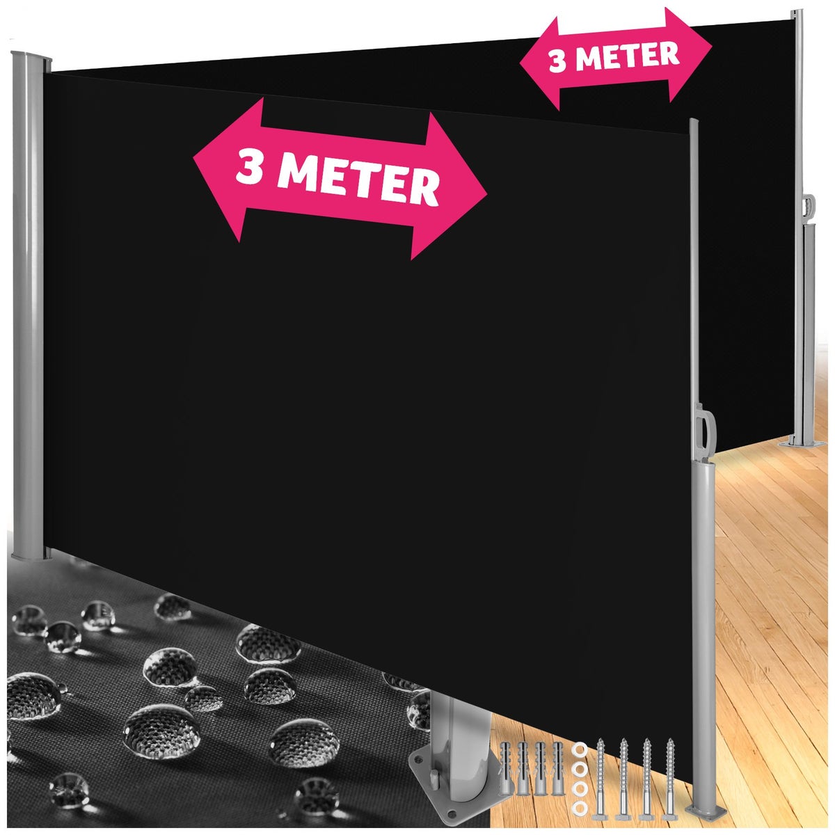 Dubbele zijluifel tectake van aluminium 160 x 600 cm