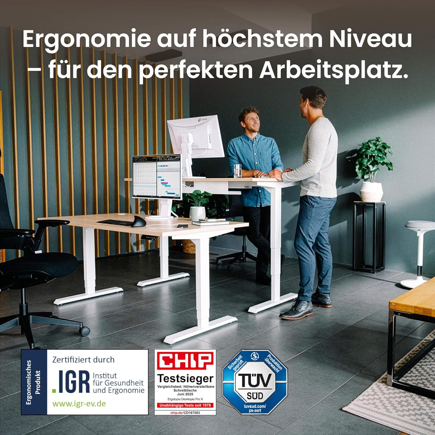 Ergotopia Desktopia Pro X Elektrisch höhenverstellbarer Schreibtisch, Ergonomischer Stehtisch für Büro oder Home Office (Weiß, Gestell Weiß, 120 x 80 cm)