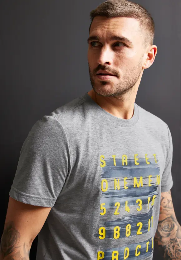 T-Shirt mit Wordingprint - silver grey melange