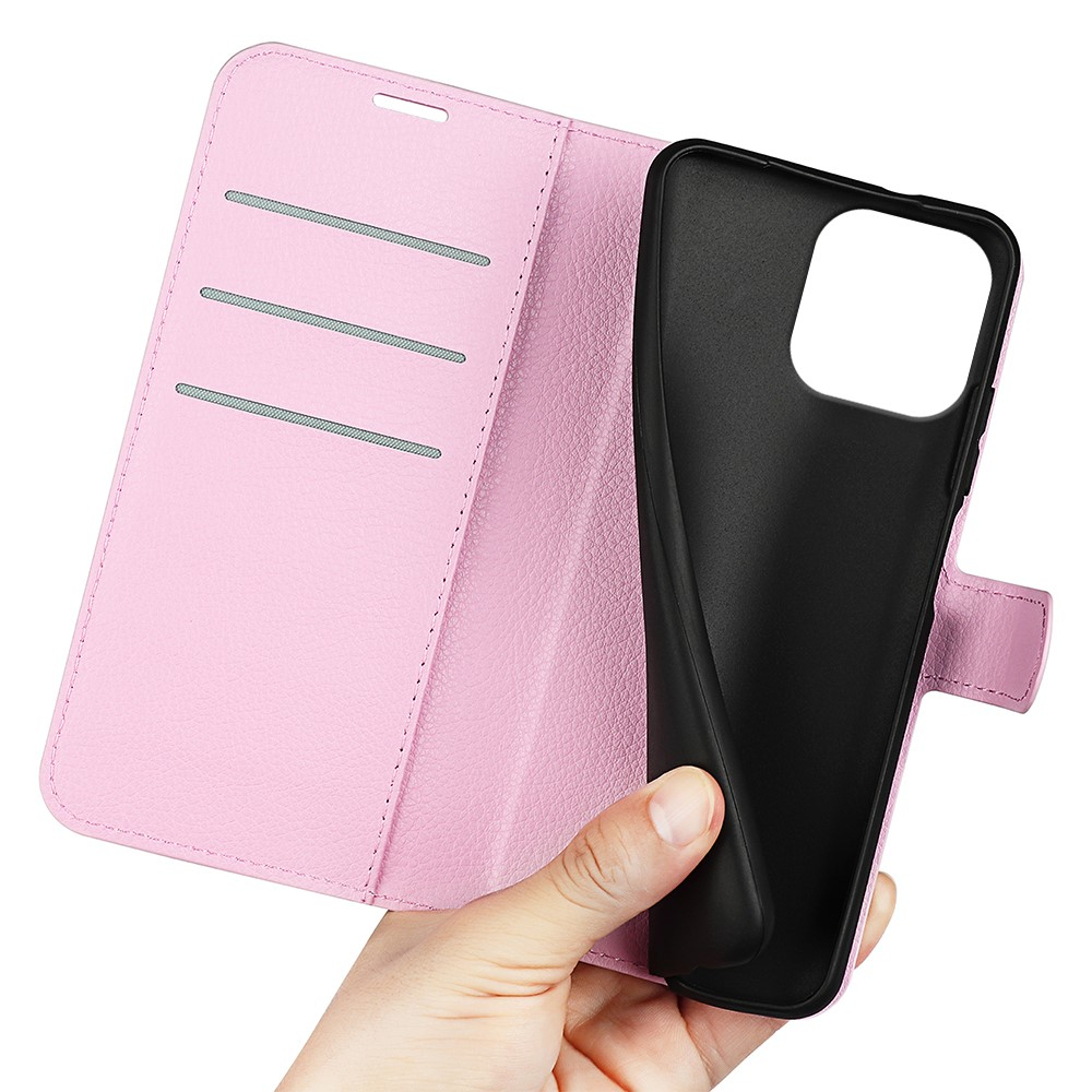 iPhone 16 Pro Max Leder Tasche Flip Cover Litchi Look - Rosa