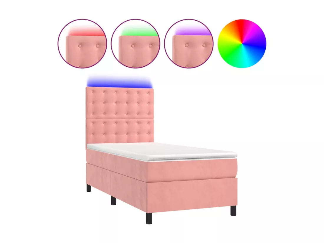 Sommier tapissier avec matelas et LED Rose 90x190 cm Velours