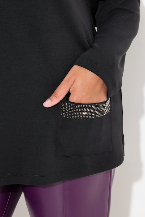 Sweatshirt, Ziersteintaschen, Boxy, Stehkragen, Langarm