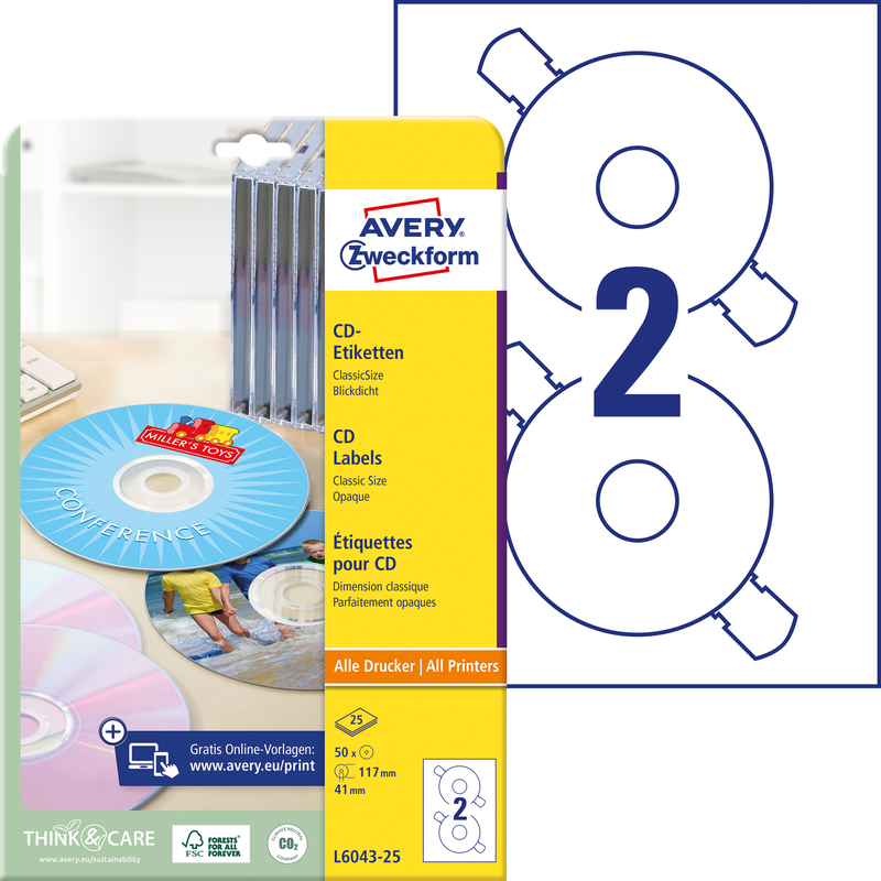 Avery Zweckform CD Etiketten, L6043_25, 117 mm, 25 Blatt