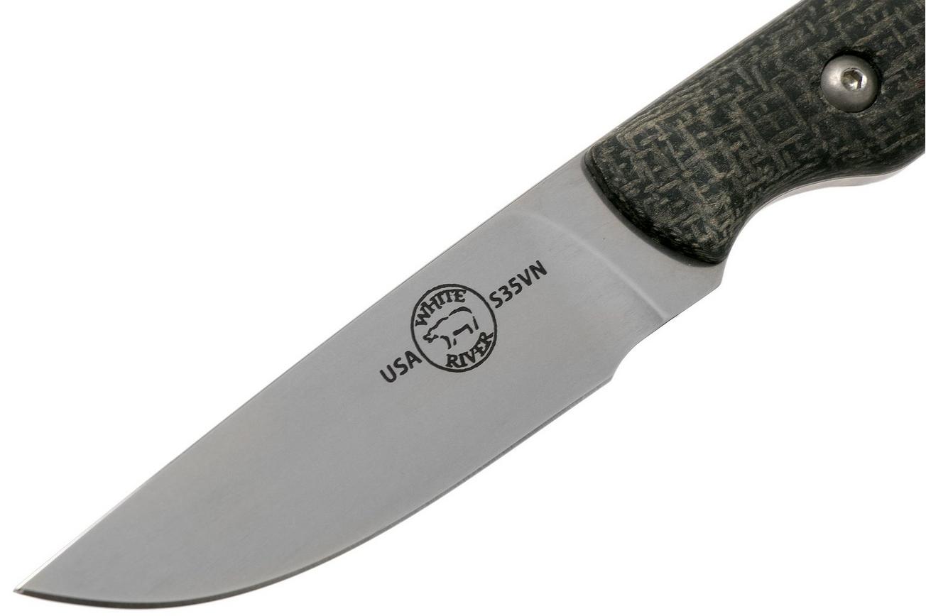 White River Knives Small Game Knife Black Burlap Micarta jachtmes, Owen Baker Jr. design