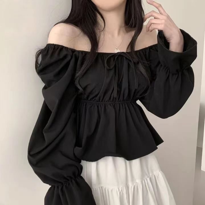 Happo - Blouse met lange mouwen en vierkante hals, effen