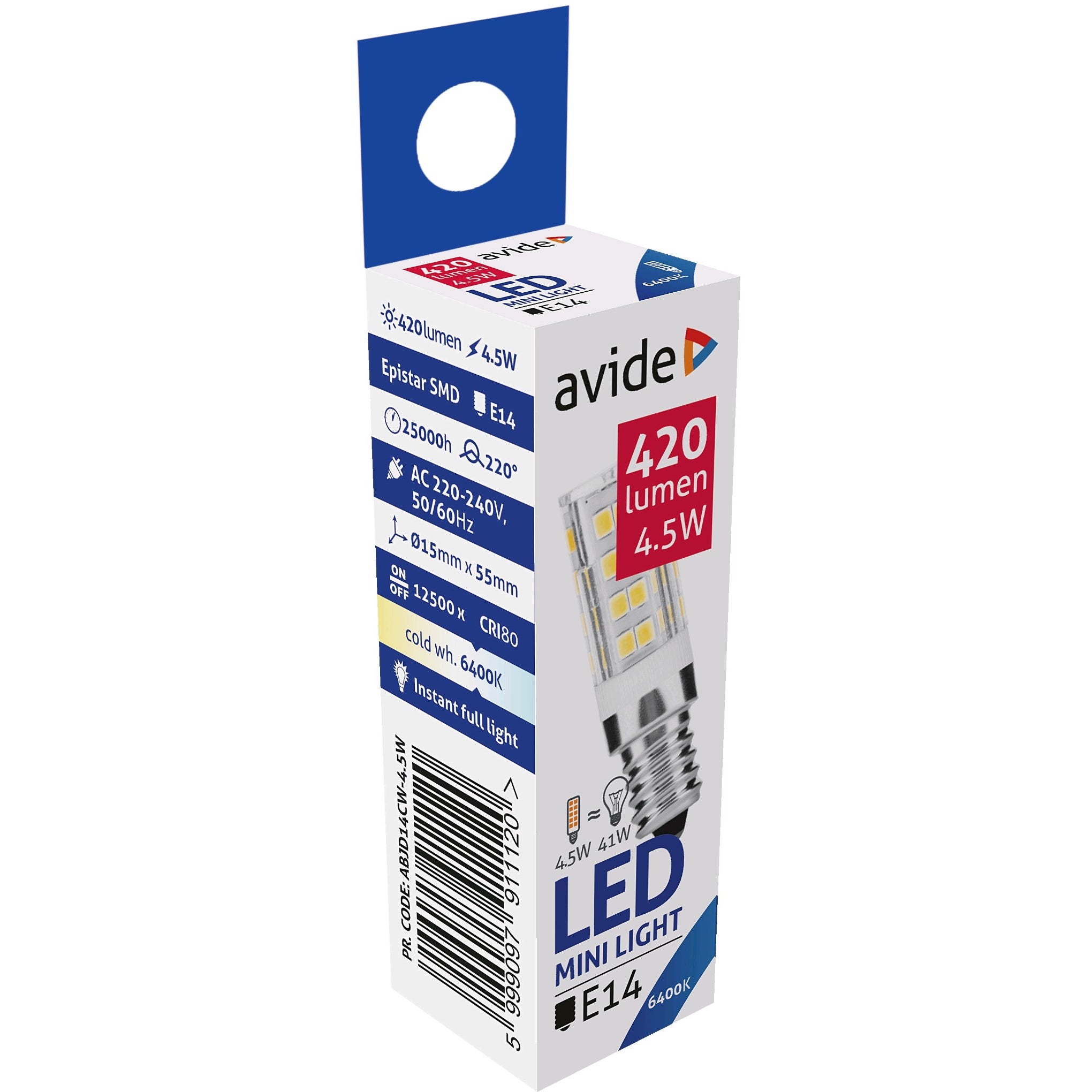 Avide LED 4.5W JD E14 220 CW 6400K LED lamp