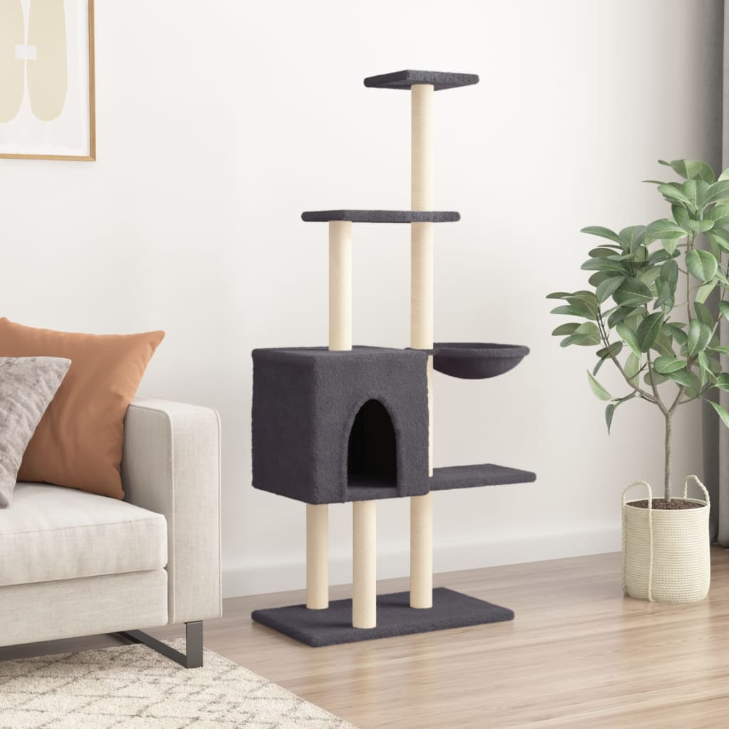 Arbre à chat avec griffoirs en sisal gris foncé 145 cm