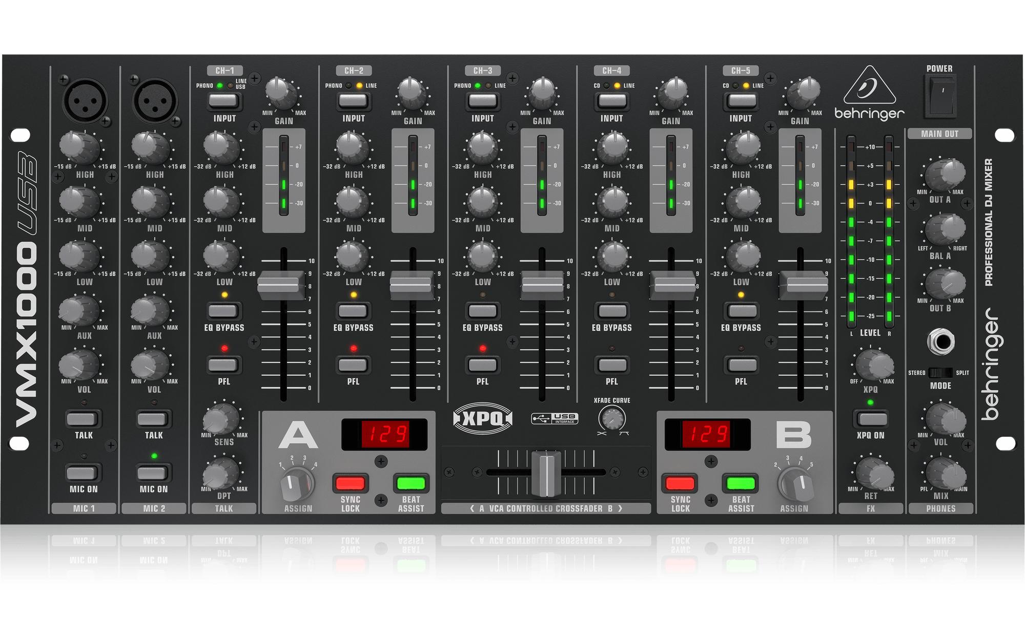 DJ-Mixer VMX1000USB<br>7-Kanal-DJ-Mixer für Rackmontage und USB-Audio-Interface
