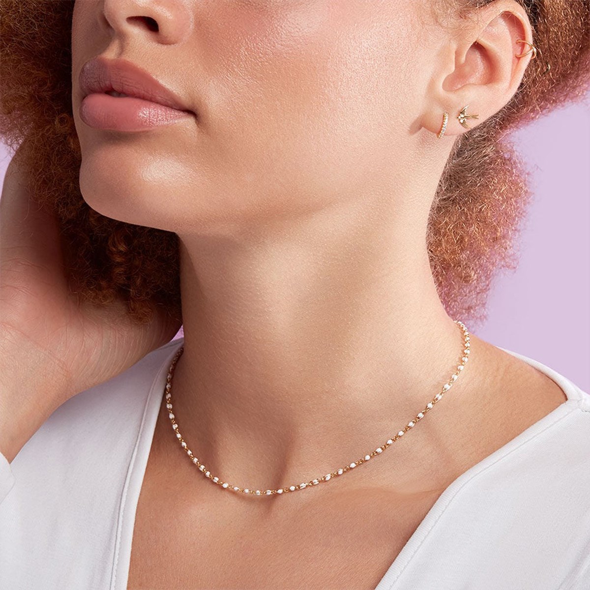Collier Agatha Smarty laiton perles émail blanc