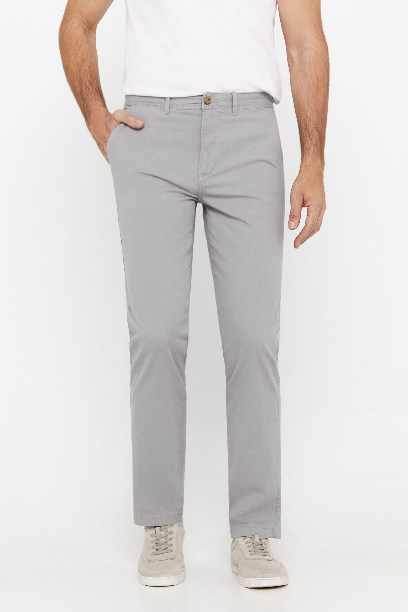 Calça chino de corte regular - Cinza
