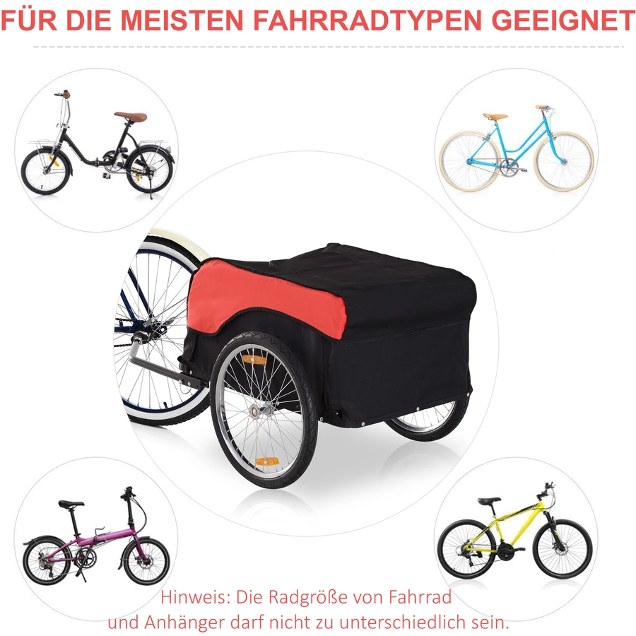 HOMCOM Transportanhänger fürs Fahrrad rot, schwarz