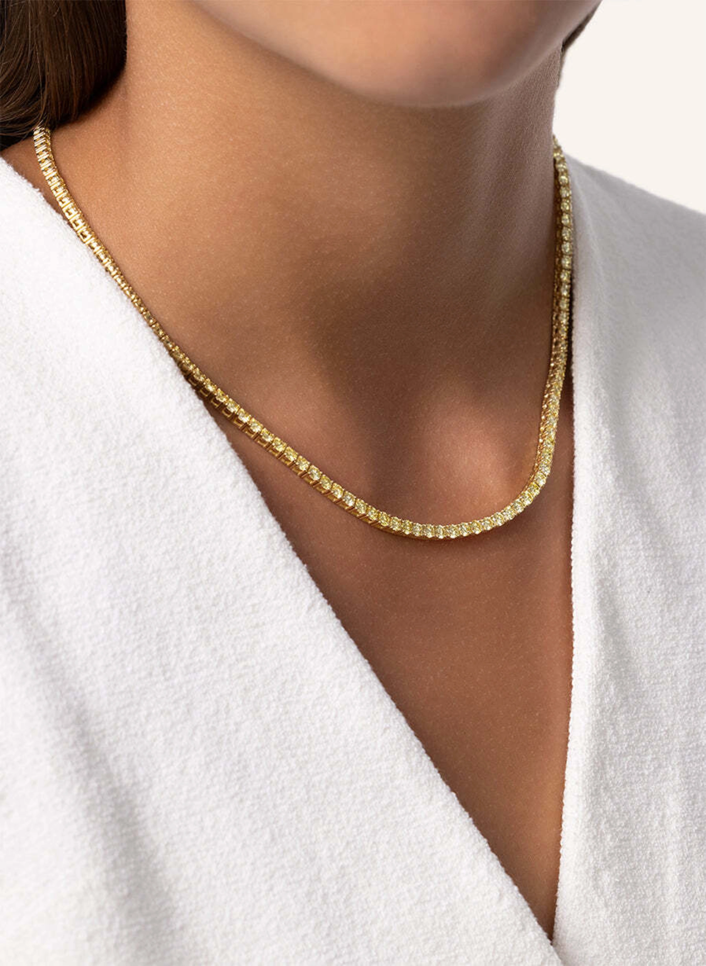 VEYNOU Halskette Tennishalskette aus 18 Karat Gelbgold und 13,50ct. lab-grown Gelben Diamanten