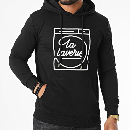 Sweat Capuche La Laverie Noir Blanc