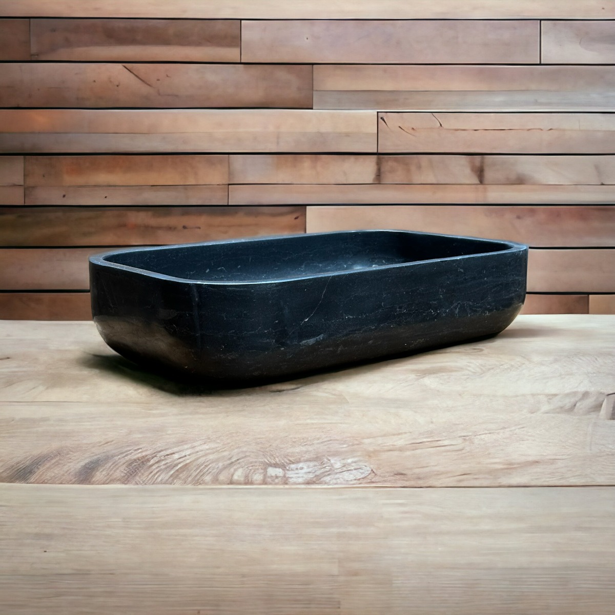 B-Stone Viv rechthoekige waskom natuursteen 55x36x12cm