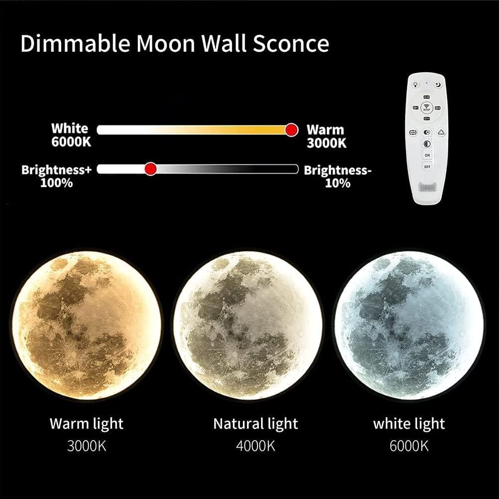 80cm 3D Mond Lampe 45W LED Wandleuchte Dimmbar mit Fernbedienung Wandlampe mit Schalter und Stecker Art Deco Wohnzimmerlampe Mond Nachtlicht Runde Wandbeleuchtung Lampe für Wohnzimmer Schlafzimmer