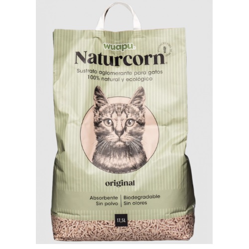 Wuapu Naturcorn, areia de milho natural para gatos.