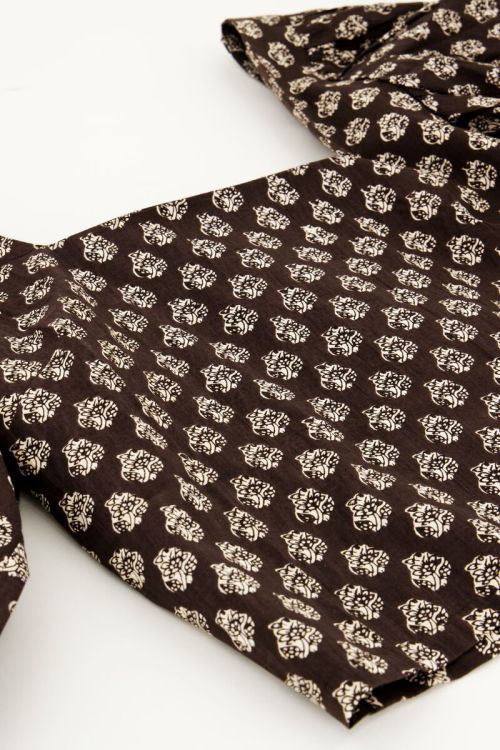Donkergrijze smock top met ornament print