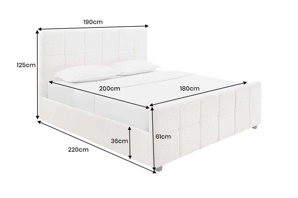 Modernes Boxbett PRESTIGE 180x200cm creme Bouclè mit Stauraum und Lattenrost