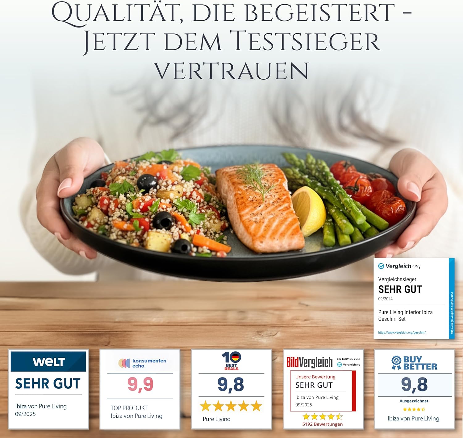 Steingut Geschirrset 6 Personen Ibiza 24 tlg. TESTSIEGER, Traumhaftes Mediterranes Steingut Geschirr Set, Schüssel- und Teller Set, Tafelservice 6 Personen, Geschirrsets Pure Living in Petrol