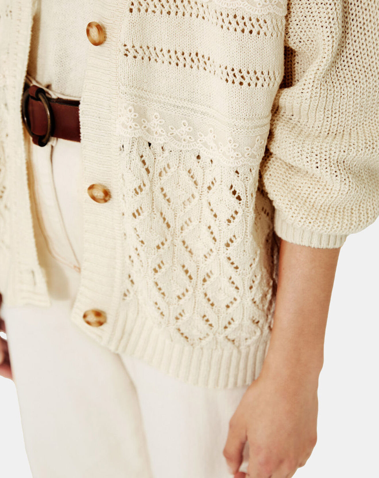 Yerse Gilet en Lin mélangé maille fantaisie Daisy écru