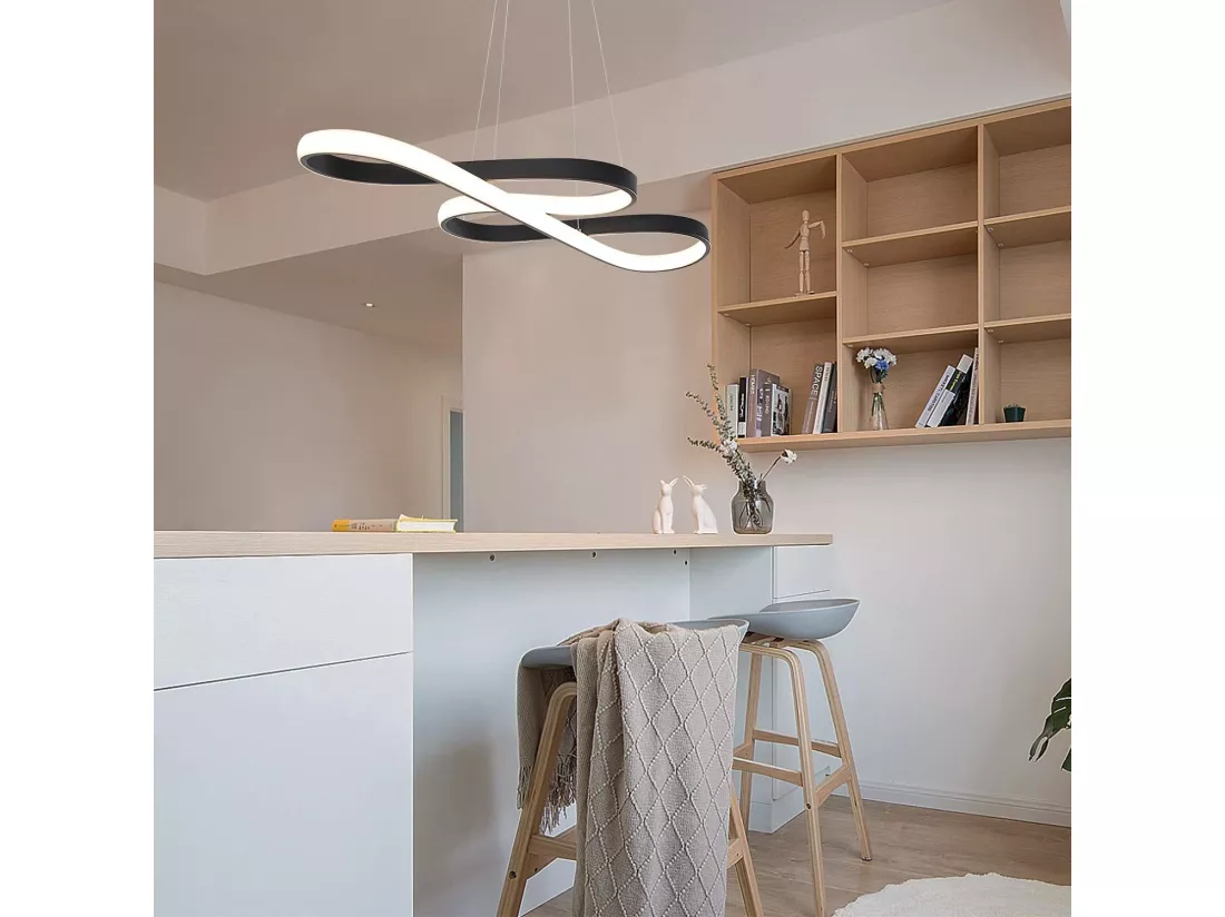 NETTLIFE Suspension LED Silicone Noir Diam.75cm Dimmable avec Télécommande Design Moderne pour Salle à Manger Étude Salon Cuisine Bureau 47W