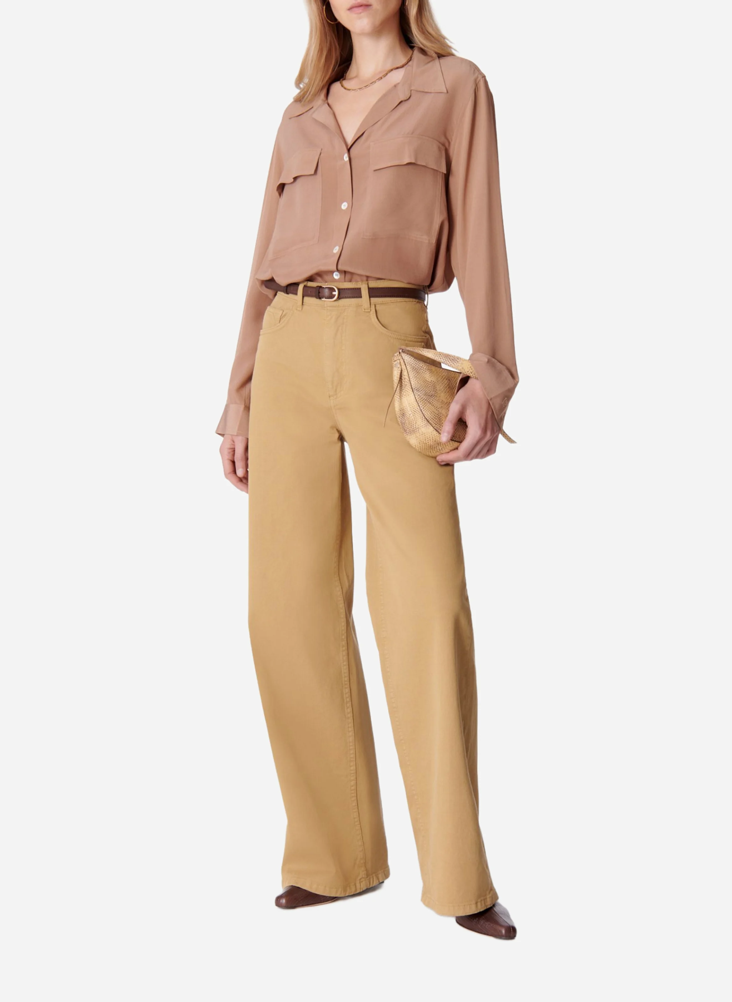 DIM - Chemise fluide avec poches en soie | Marron