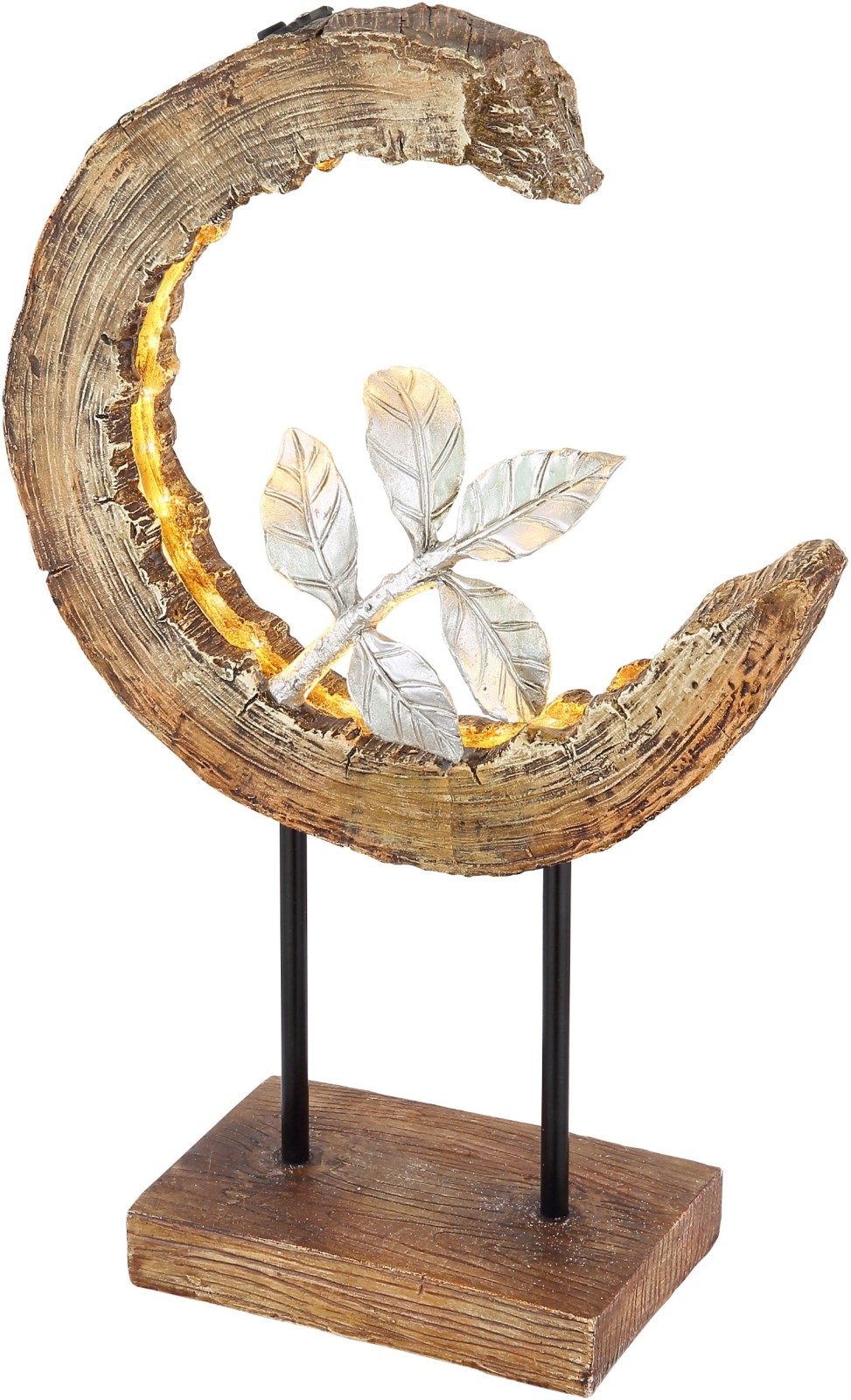 Solarleuchte Holz mit Blatt - Holzoptik - Kunststoff