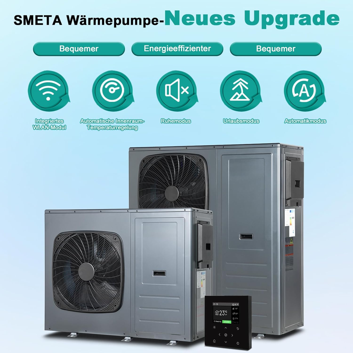 SMETA Monoblock Luft Wärmepumpe Warmwasser R290 16 kW, Einphasig, 3-in-1 Heizung, Kühlung und Warmwasser, WiFi, Einphasig & Förderfähig, A+++