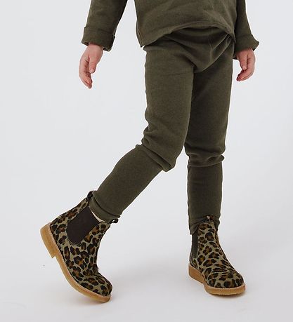 Angulus Stiefel - Chelsea - Khaki Leopard m. Pelz