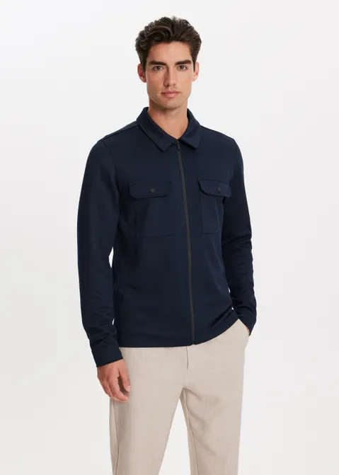 Overshirt met rits pique blauw (BLW.D)