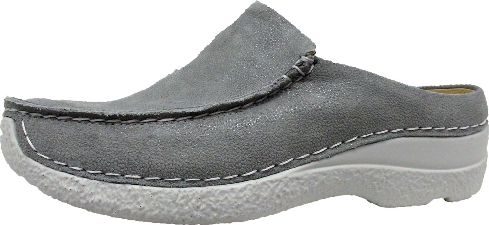 Wolky Pantoffel Seamy Slide Nubukleder hellgrau