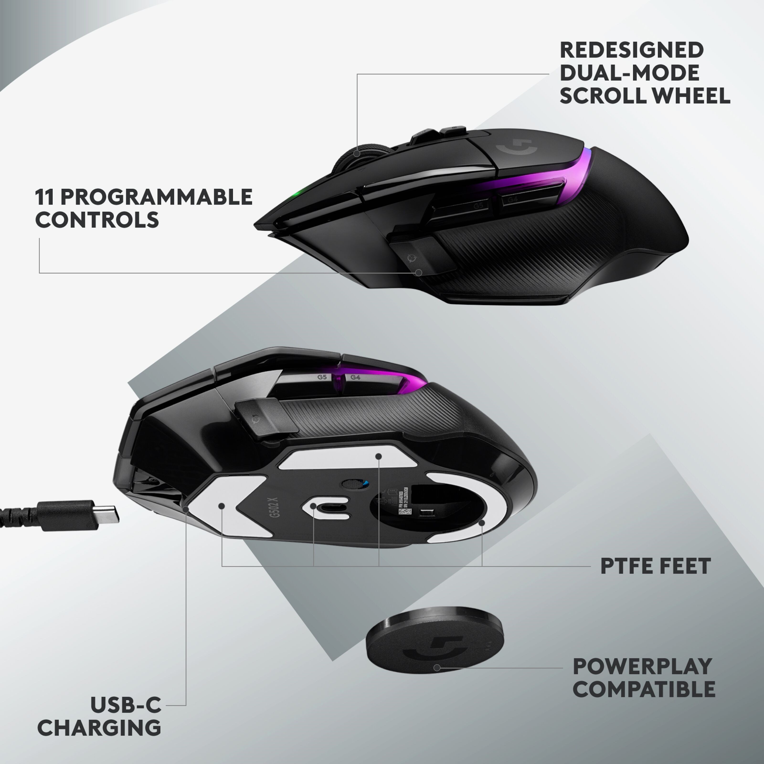 Logitech G 502 X Plus Trådløs gamingmus Svart