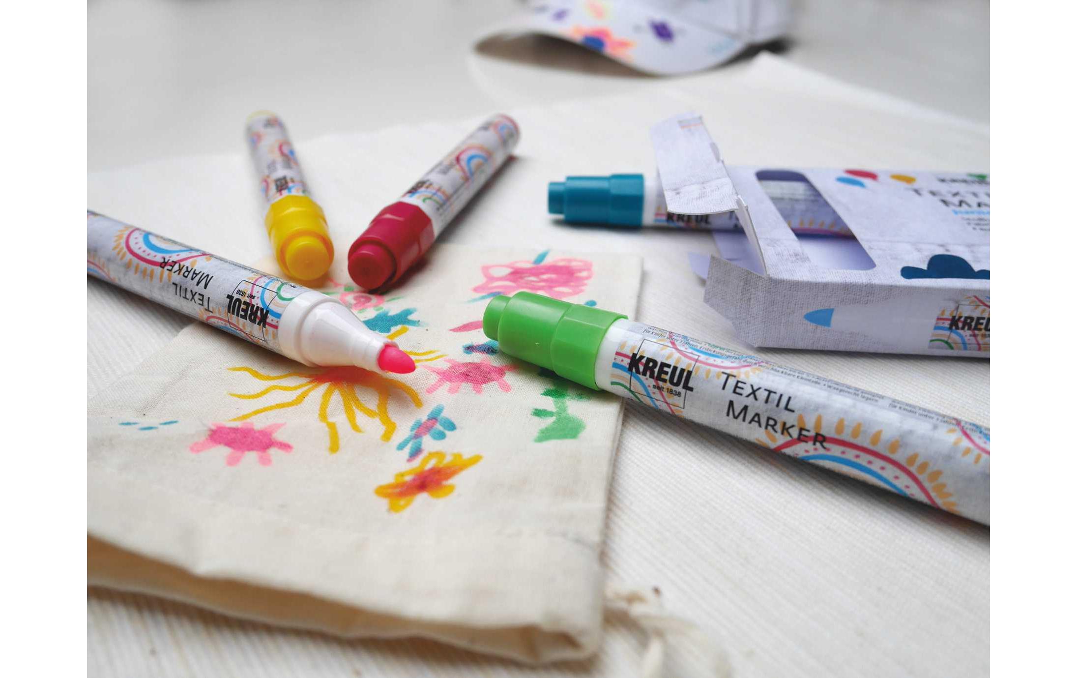 Textilmarker medium Junior 5er SetStoffmalstifte, mit denen Kinder ohne Schütteln, Pumpen sofort malen