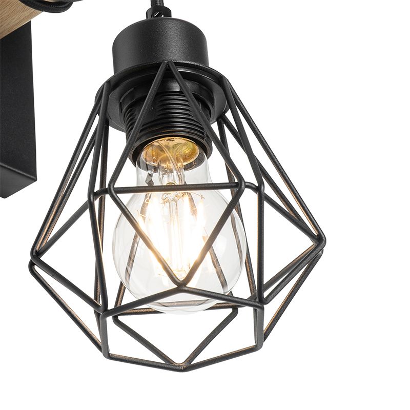 Smart wandlamp zwart met hout incl. Wifi A60 - Chon