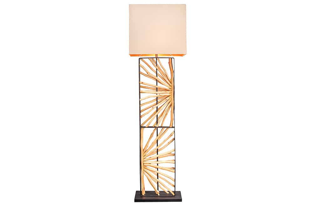 Handgefertigte Stehlampe EUPHORIA 165cm natur Longanholz beige mit Lampenschirm