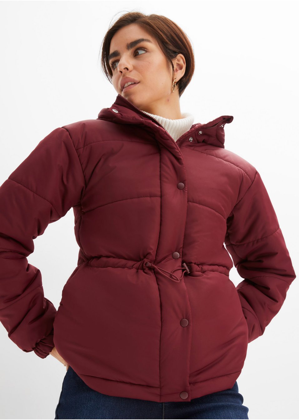 Veste matelassée raccourcie avec capuche et taille réglable