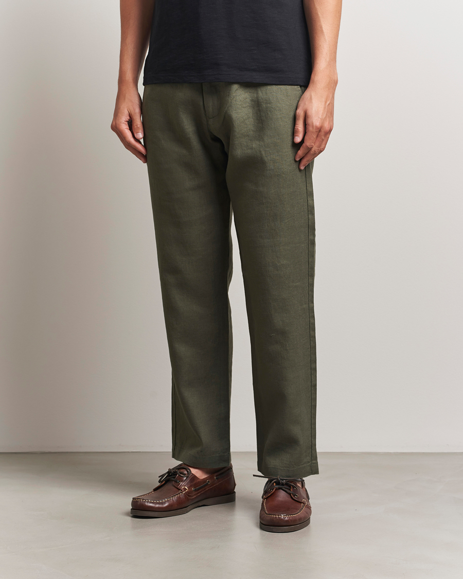 NN07 Aden Regular Fit Linen Trousers Croc Green