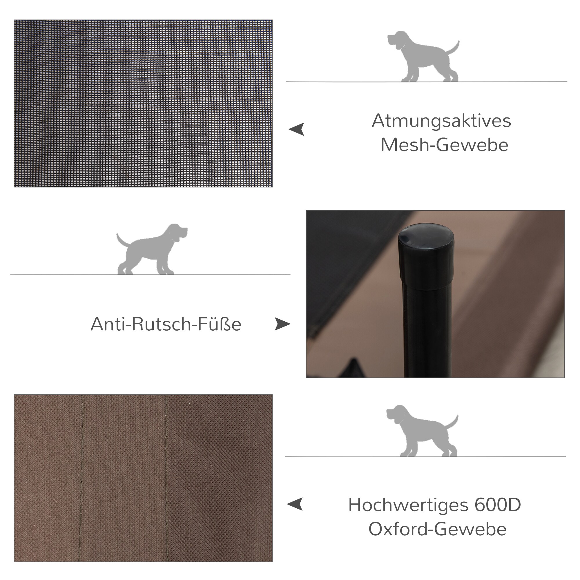 PawHut Hundebett mit erhöhtem Design braun 76L x 61B x 18H cm
