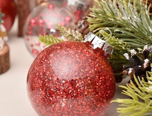 Julekugler 30 stk, Glitter Red