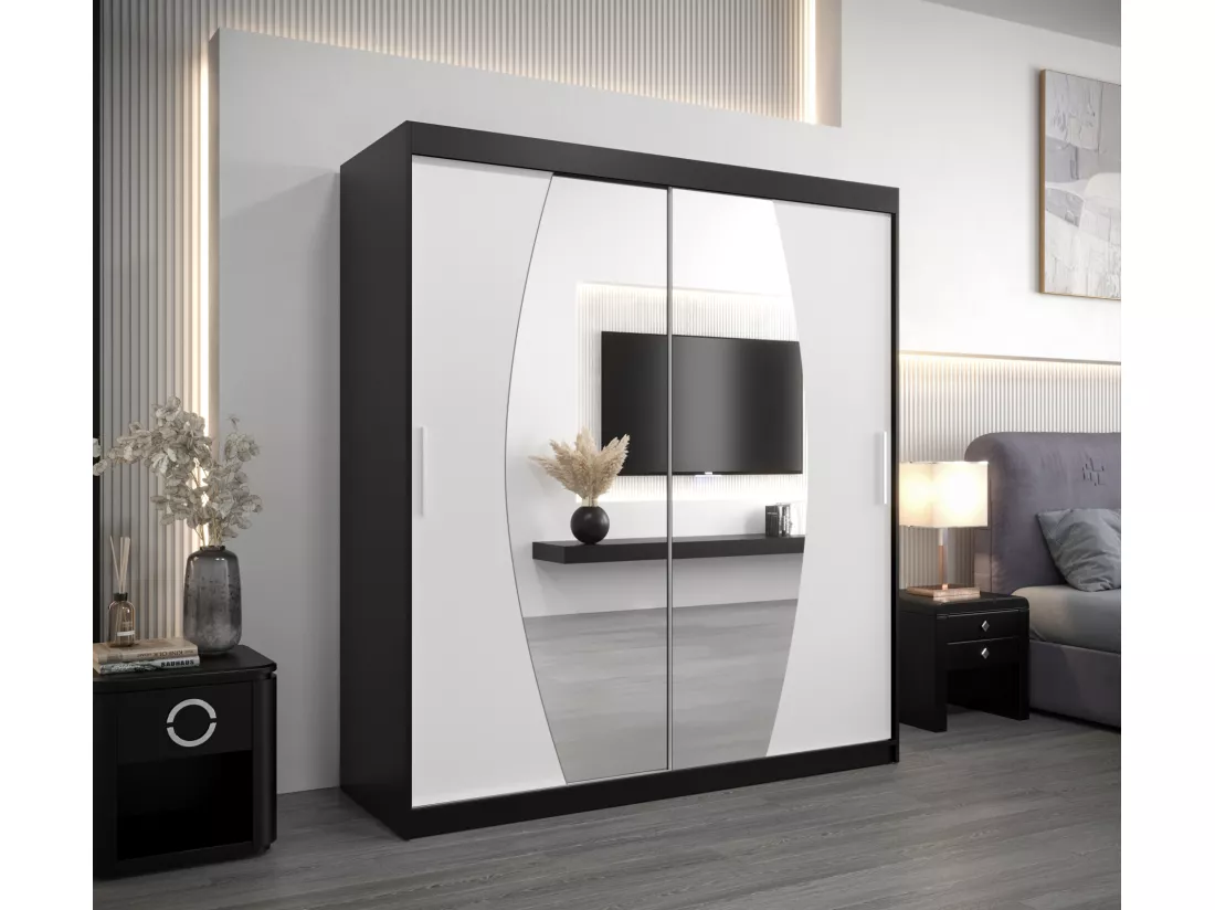 Armoire Elypse À Portes Coulissantes 200/180/62 2 portes (Noir/Blanc)