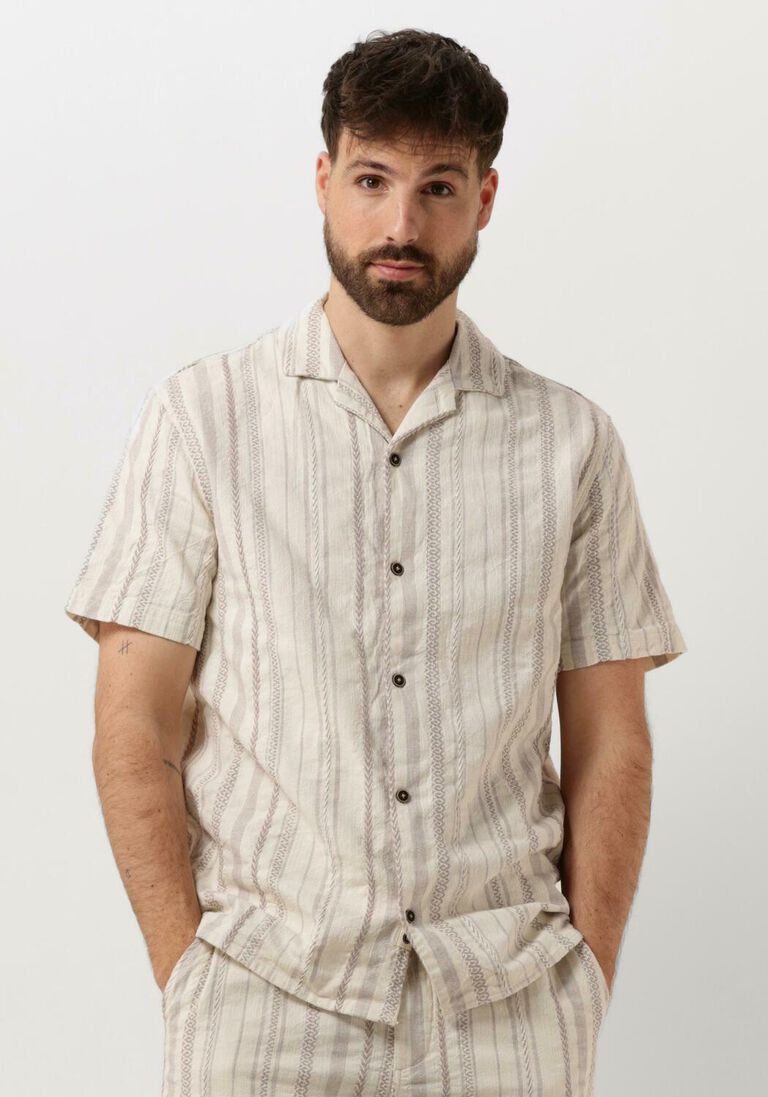 ANERKJENDT beige anerkjendt casual overhemd akleon s/s structure shirt