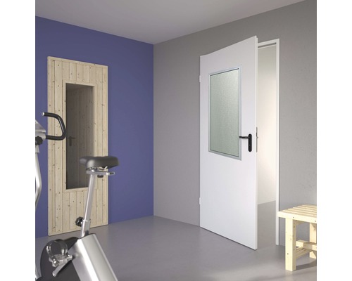 Hörmann ZK-deurelement, gepoedercoat wit, 875x2000 mm, linksdraaiend met lichtuitsparing inclusief draadversterkt glas, krukgarnituur